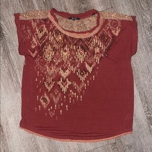 Y2K Miss me vintage Women's Sequin Embellished Top - Rust short sleeve large